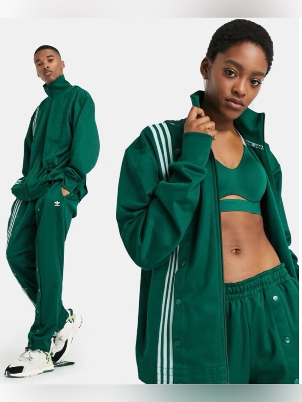 Adidas X Ivy Park Unisex Crossover Stripe Snap Track Jacket Pants Set Green 3XL